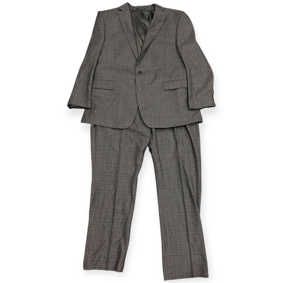 Calvin Klein Extreme Slim Fit Gray Tartan Plaid Suit 48L 42x34 - Picture 1 of 12